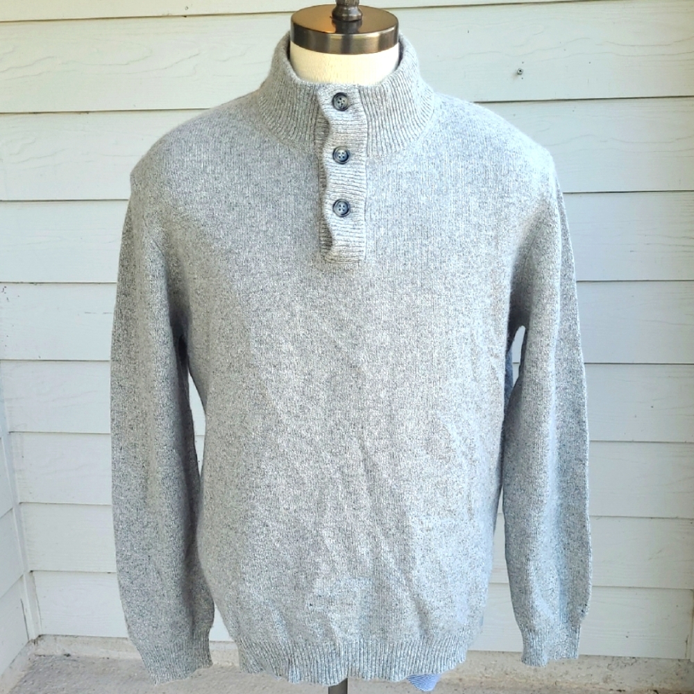 LEDBURY Italy Grey Weave Superfine Wool Sz XL Mens Button-Up Mechanic Sweater‎